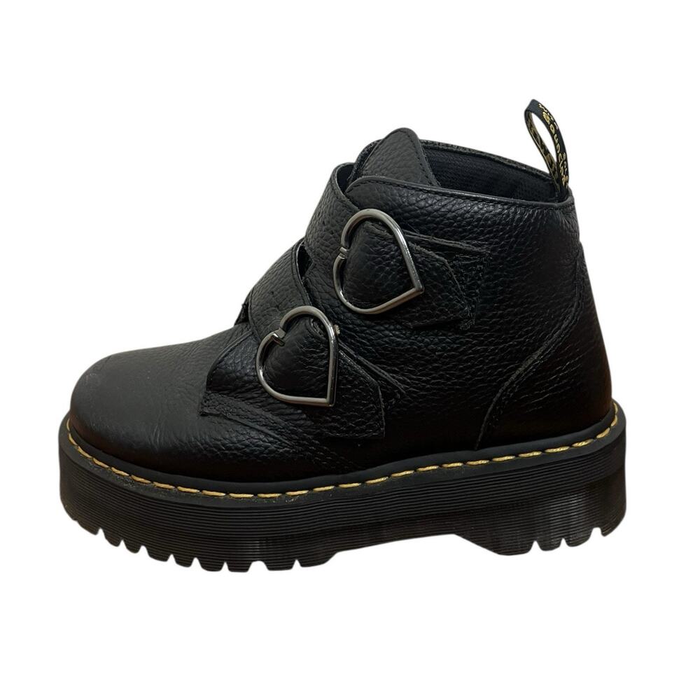 Dr. Martens Devon Heart Leather Platform Boots Black Milled Napa Grunge Size 8